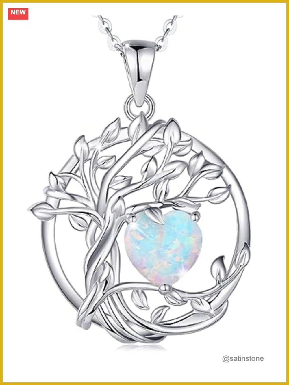 Tree of Life Birthstone Pendant Necklace Sterling Silver White Gold Plated